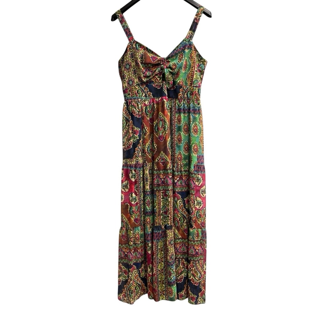 Robbie Bee Dress Floral Paisley Chiffon Patchwork Maxi Babydoll Smocked Size 14